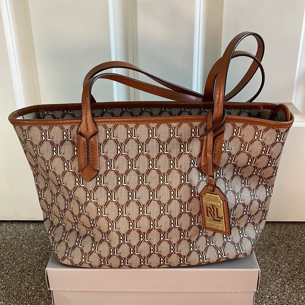 Ralph Lauren logo handbag with leather trim